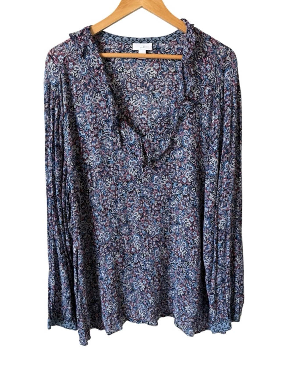 J.Jill Paisley Peasant Blouse 3X Blue Boho Rayon Ruffle Neck NWOT
